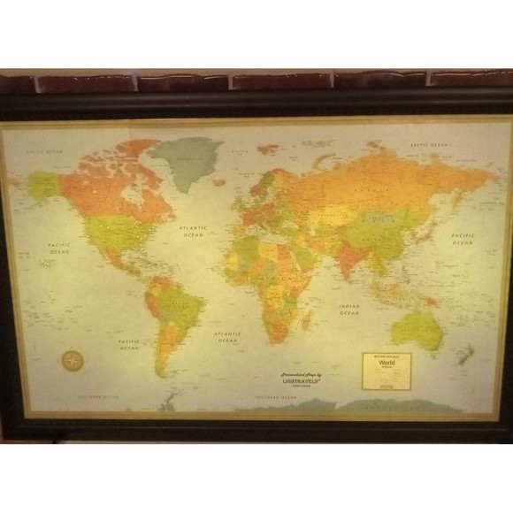 Laminated Rand McNally Modern World Map Genuine Black Wood Frame 33"wx22h - Picture 4 of 12